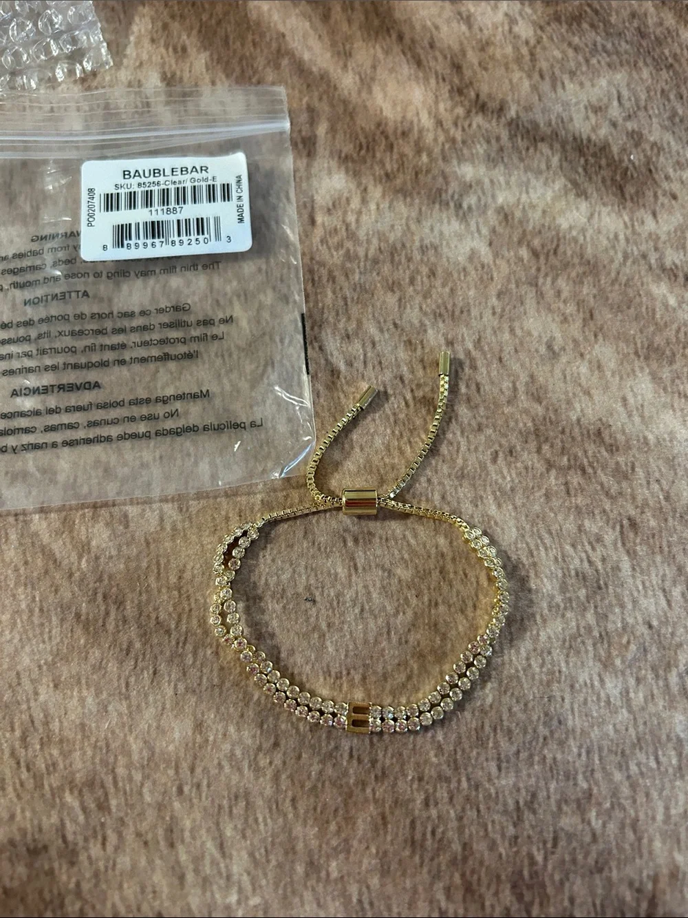 BaubleBar Gold Crystal Slider Bracelet initial E